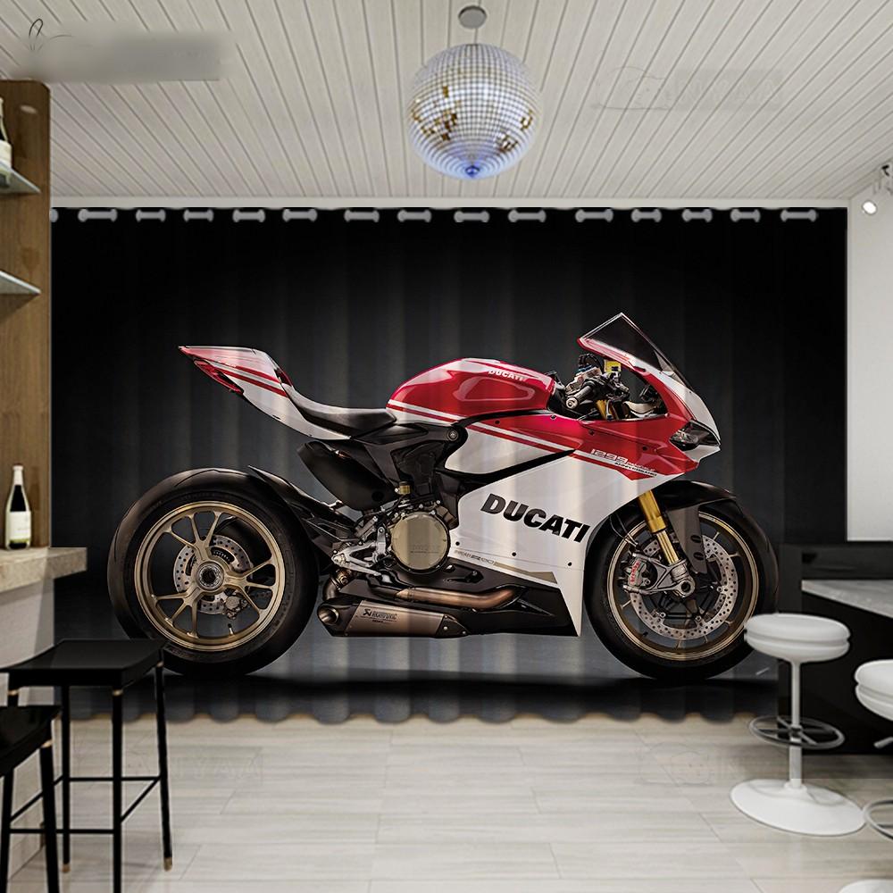 2PCS Cool Motorcycle Boys Dormitory Curtain Living Room Floor-to-ceiling Windows Motorcycle Club Studio Windows Cortinas Drape