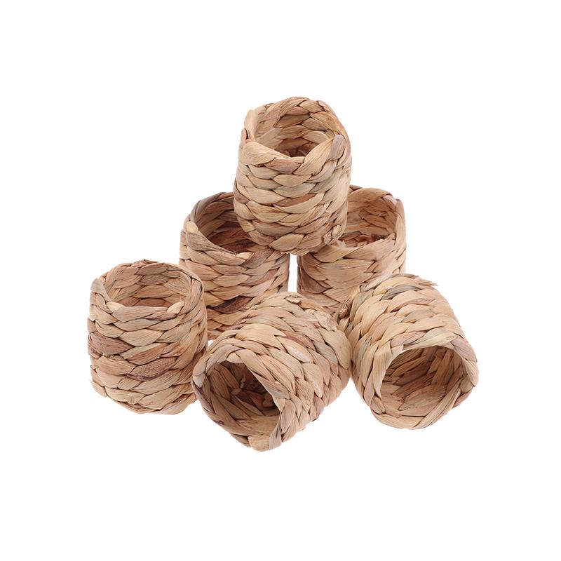 6Pcs Rural Style Napkin Rings Natural Water Hyacinth Grass Hand-Woven Napkin Rings For Table Decor Napkin Holder Buckles