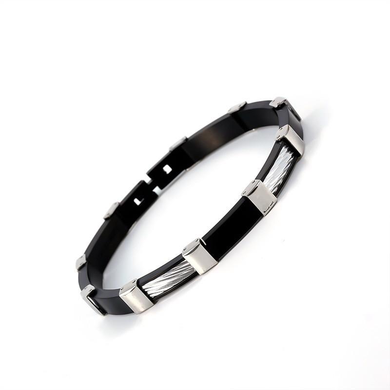 Geometrisches schwarzes Keramik-Inlay Titanstahl Armband Herren Damen Kaltkantiger Stil Moderner Minimalistischer Schmuck