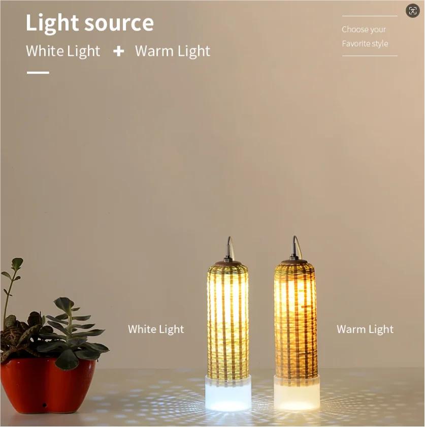 Bamboo Table Desk Lamp LED Chinese Style Retro Bamboo Weaving Table Lamp Handmade Bedside Bedroom Night Light Room Decoration