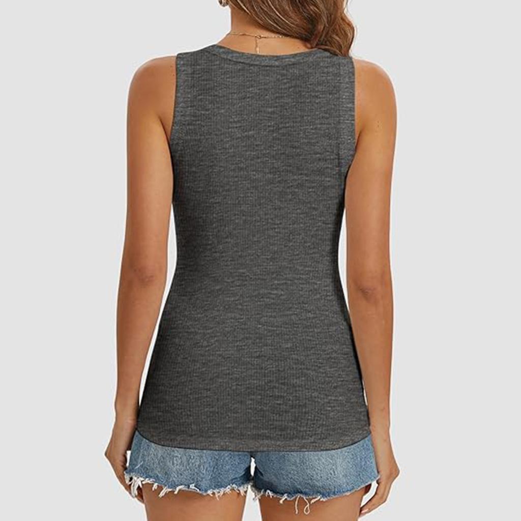 Yousheng Damen Weste U-Ausschnitt Ärmellos Knopfleiste Camisole Bluse Slim Fit Basic Tanktops Strand Büro Party Kleidung