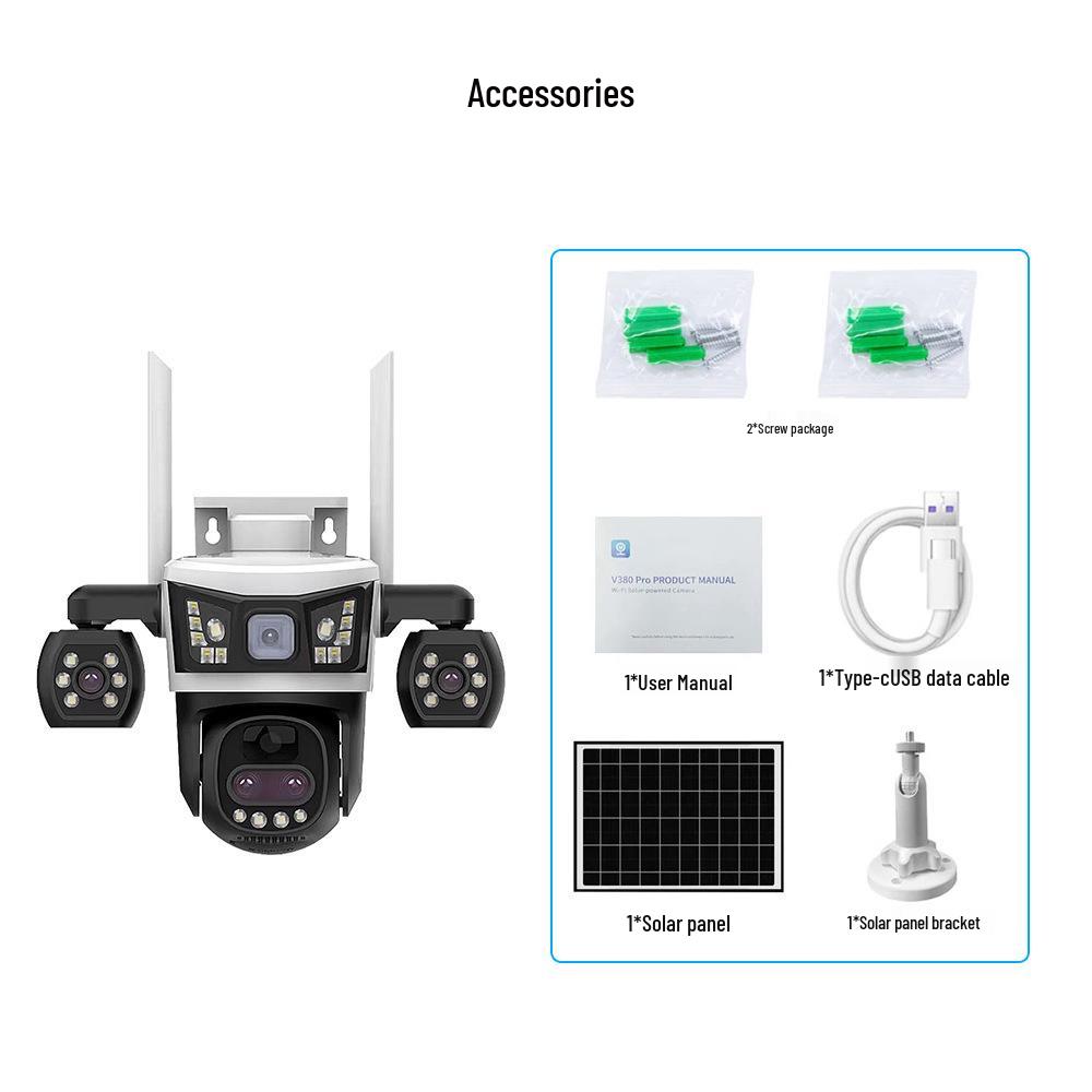 V380 Solar-Powered 4G Outdoor Camera with Night Vision and Waterproof Three-Screen Display