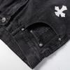 CHROME HEARTS Herren Schwarze Denim Shorts mit Weißen Kreuz-Aufnähern Baggy Streetwear Jorts