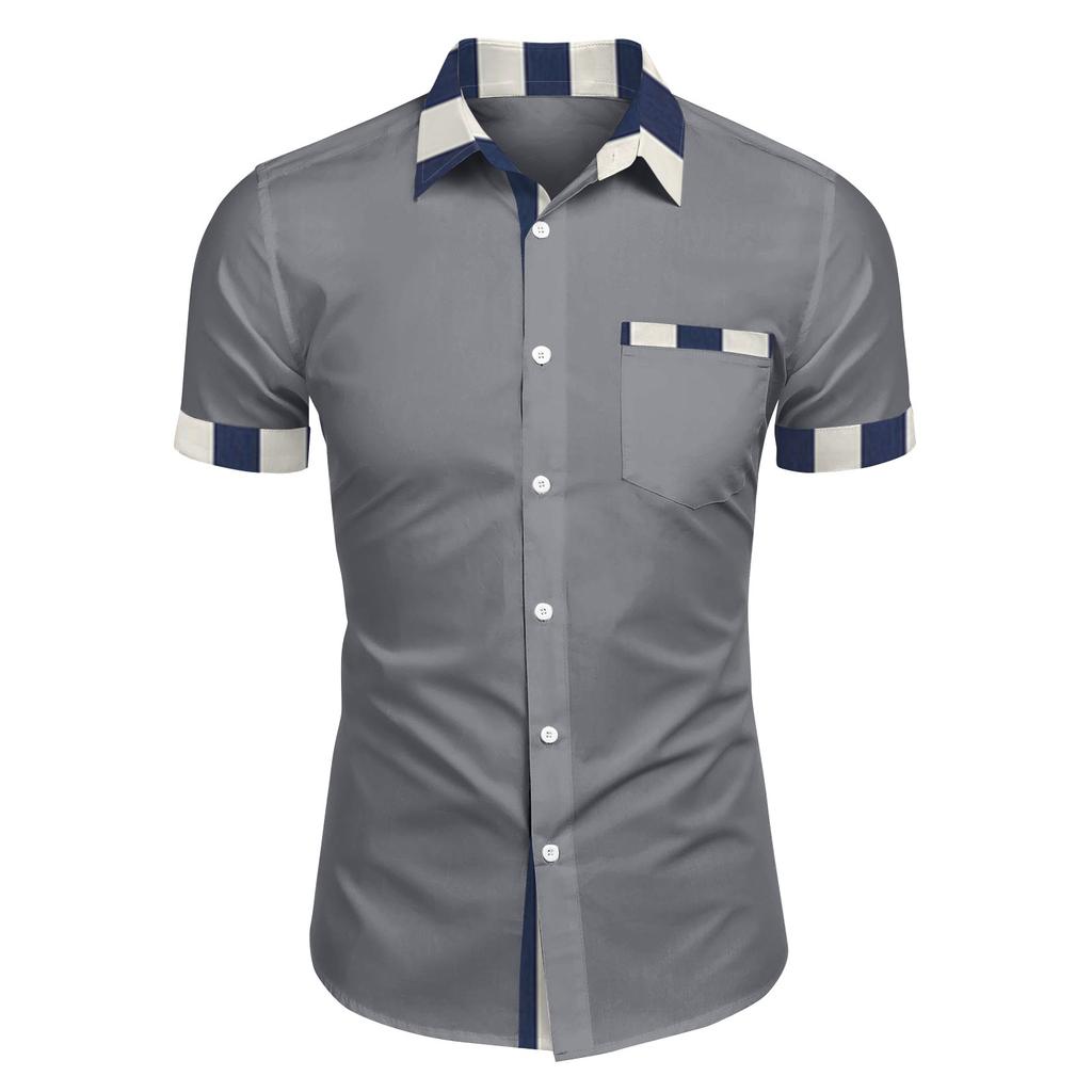 Pánské kostkované košile s krátkým rukávem s potištěným knoflíkem Pánská móda pro volný čas Košile s krátkým rukávem