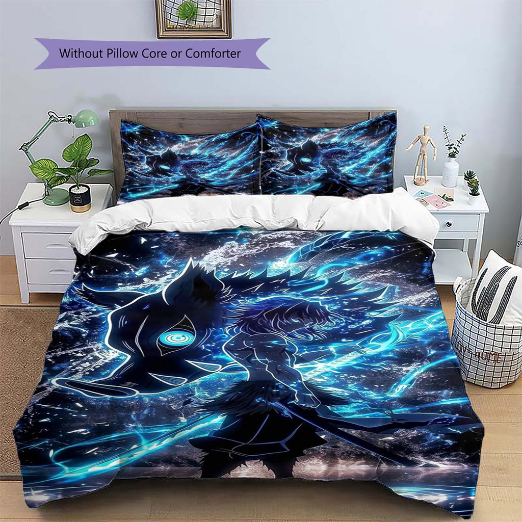 Conjunto de Colcha com Padrão de Desenho Animado Capa de Colcha Fronha Decoração de Casa Presente de Aniversário (1 capa de edredom + 2 fronhas, sem enchimento.)