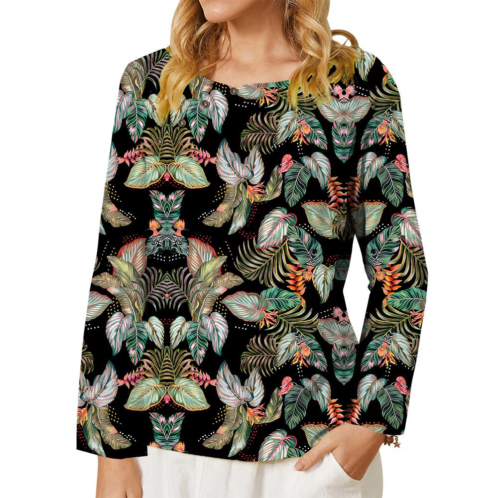 

Жіноча футболка CLOOCL із зображенням квітів і черепа, 3D-принт, ґудзик, прикраса, топи з довгими рукавами, велика футболка, жіночий одяг L