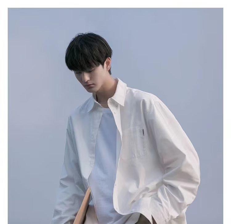 Japanese-Style Boys' White Long-Sleeve Casual Shirt for Spring/Autumn