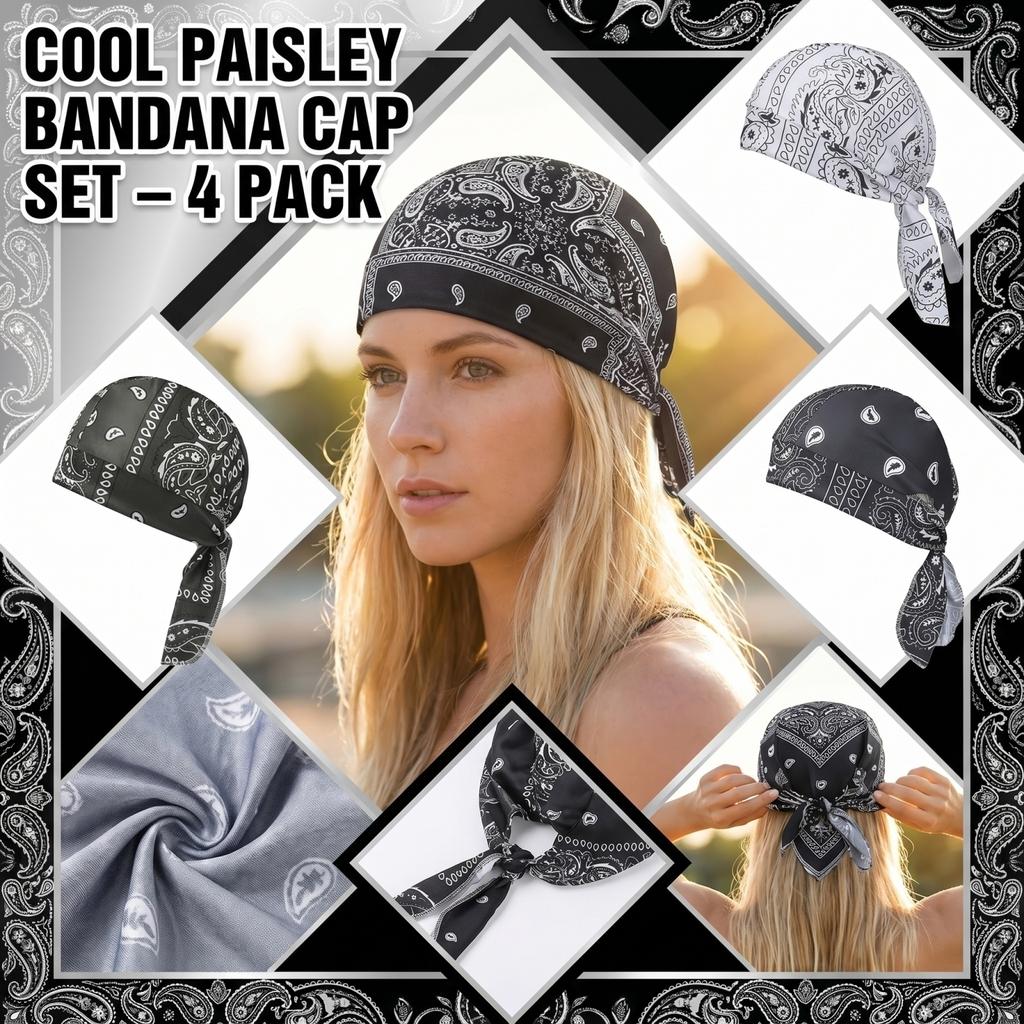 Confezione da 4 Berretti Bandana Rinfrescanti con Fantasia Paisley, Fasce per la Testa Traspiranti Regolabili per Circonferenza Cranica 55-58cm, Uso Esterno