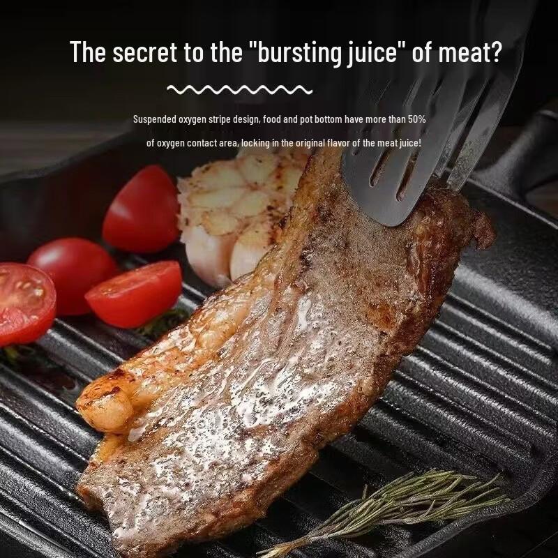 ZISIZ Cast Iron Striped Steak Frying Pan