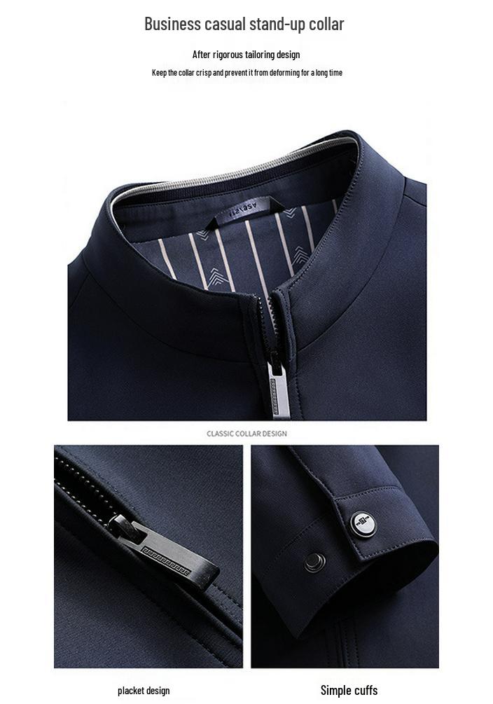 Men's Stand Collar Jacket - Versatile Spring/Autumn Business Casual Dad's Shirt for Middle-Aged Men