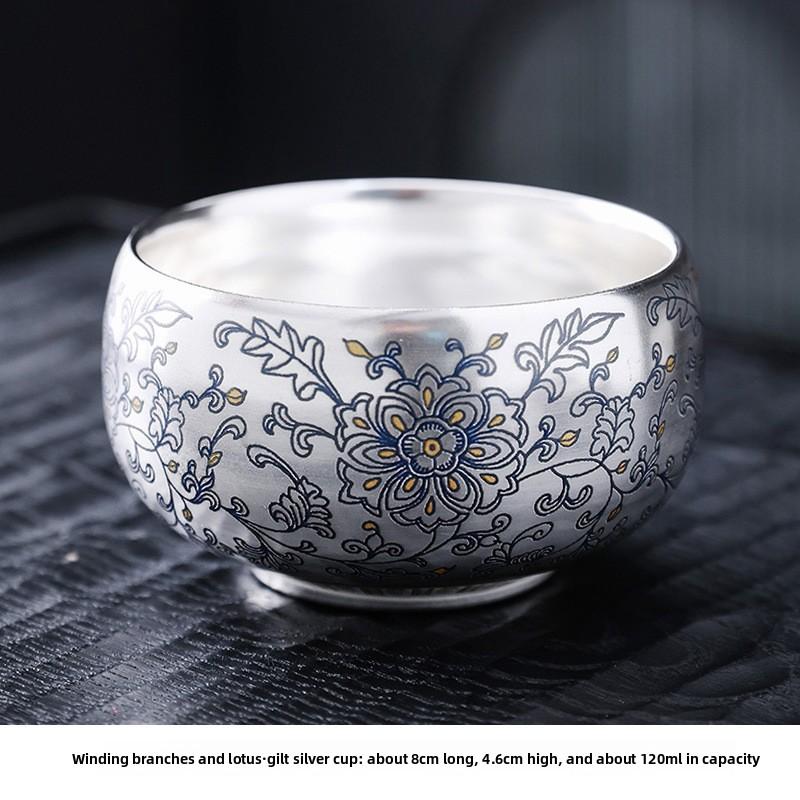 999 Silver Gilded Master Tea Cup Handmade Ceramic with Enamel Decoration Luxury Gongfu Teaware for Collector Gift
