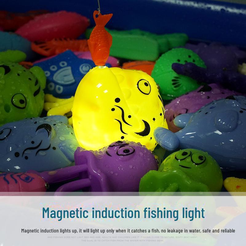 Children's Magnetic Fishing Toy Set with Luminous Fish, Rod, and Net for Water Play