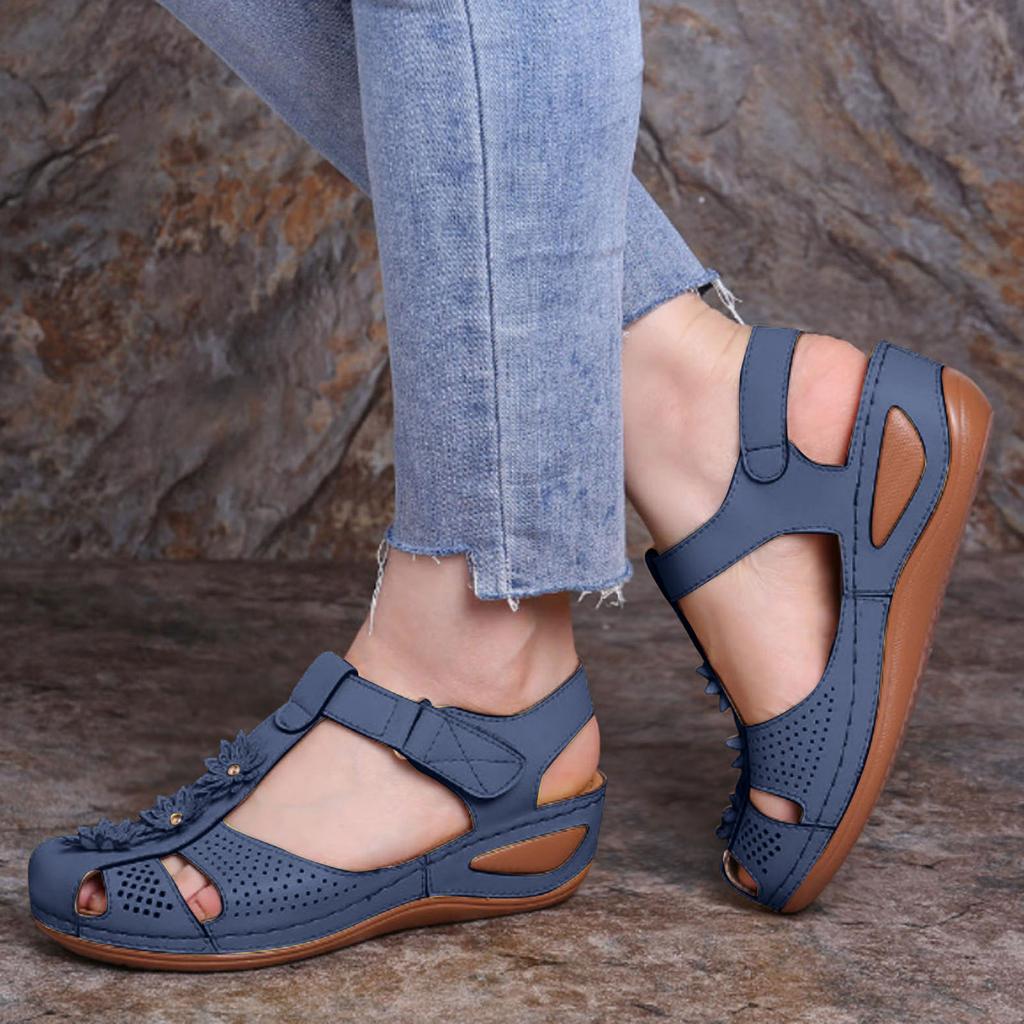 Casual Shoes For Women Slip On Wide Width Thick Soled Ladies Sandals Fashionable Flower Decoration Two Types Zapatos Para Mujer