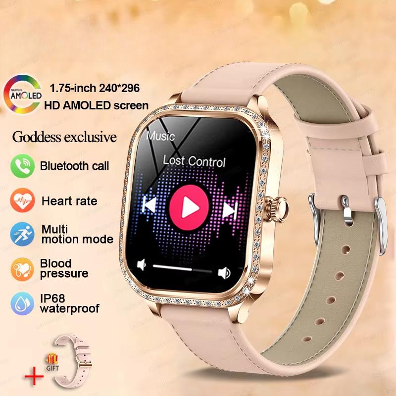 2025 Ny Mote Smart 1.75" HD Skjerm Klokke Kvinner AMOLED Buet Skjerm IP68 Vanntett Helse Anrop Smartklokke Apple Watch Damer for Dame Gave