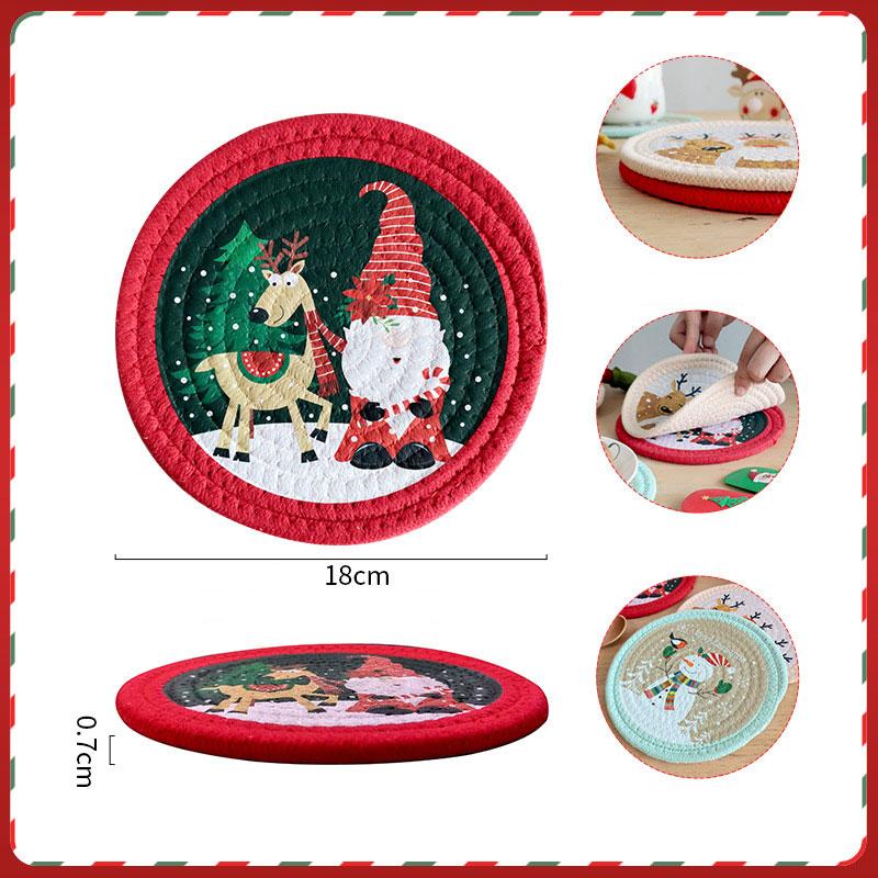 1PCS Christmas Coaster Woven Insulated Coasters Anti-skidding Fireproof Pad Coffee Drink Mug Mat Dining Table Decor Tableware