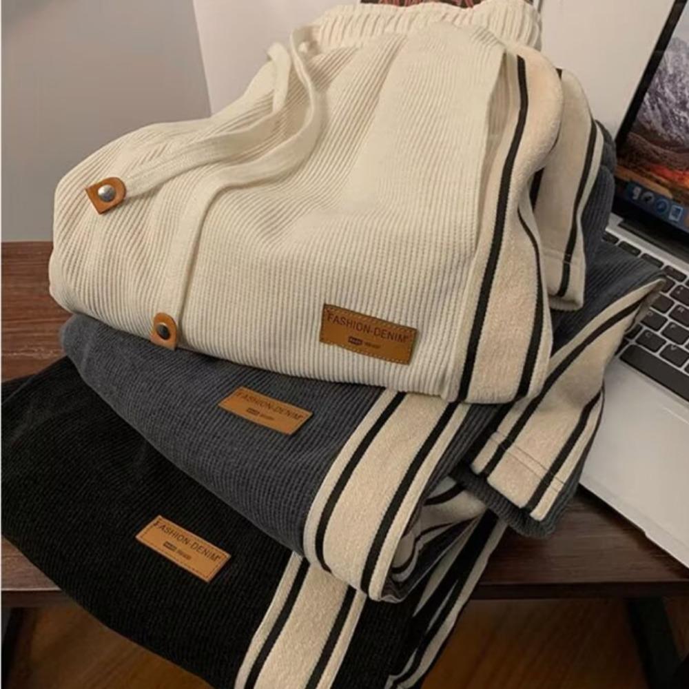 Trendy Corduroy Men's Pants Loose-fit Casual Style American Vintage Fleece-lined Sweatpants Autumn Season