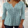GMXIA Spring V-neck Printed Long-sleeved Shirt Base Layer Top Women's Wear