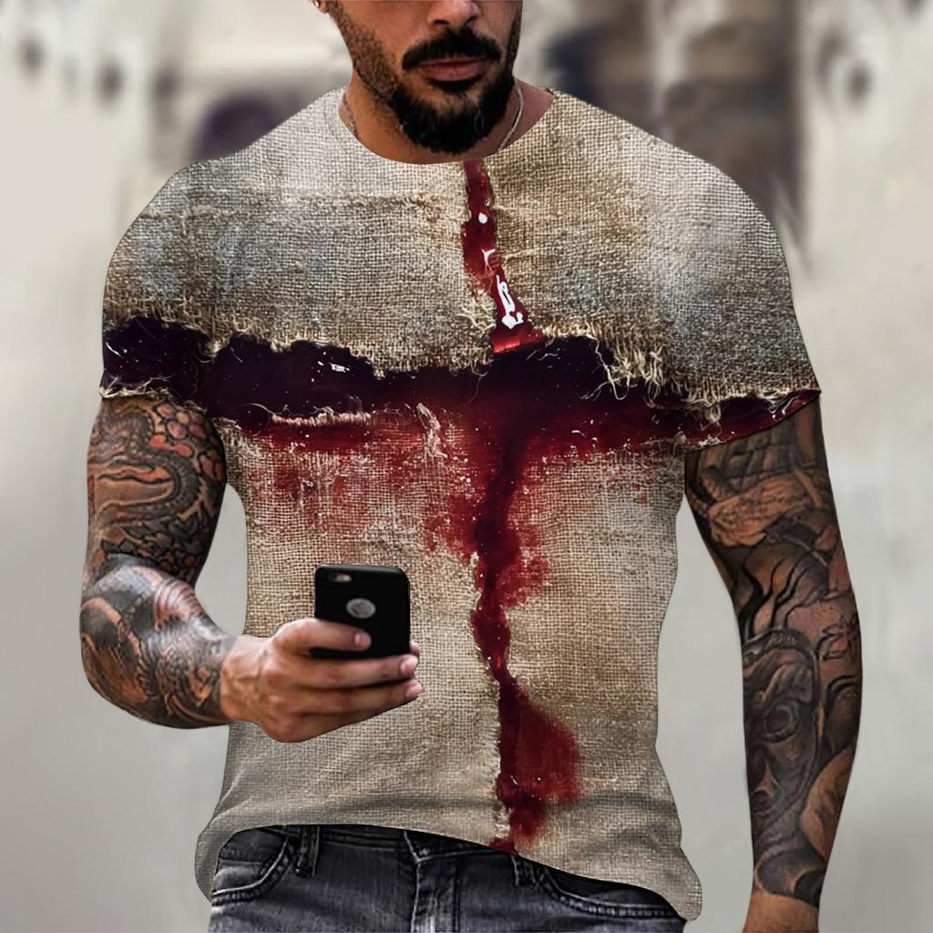 Halloween printed men's round-neck cotton-like short-sleeved top T-shirt