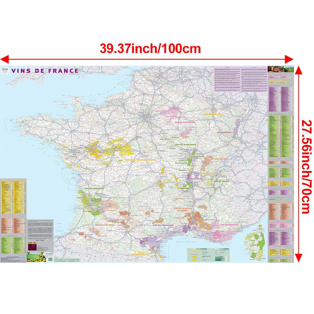 

Карта Франции - Карта распространения вина - Бескаркасный образовательный настенный декор, Подарок для изучающих язык и любителей географии 100*70cm