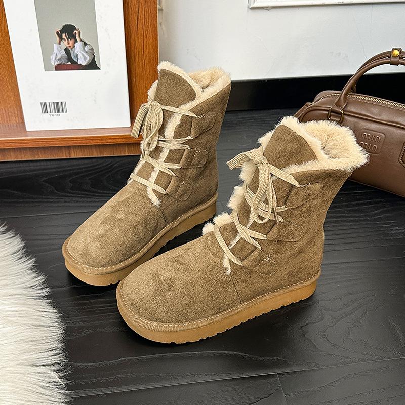 

Women s Fur One Thick Bottom Heightening Winter Lightweight Warm Snow Boots Non-slip Wear-resistant Casual Sports Cotton Boots 40 хакі
