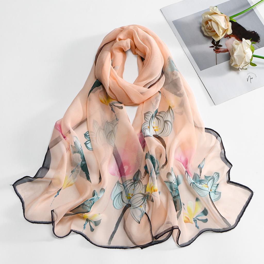 New Fashion SpringSummer Women Floral Printing Beach Silk Scarf Shawls Female Long Wraps Beach Sunscreen Hijab Georgette Scarf