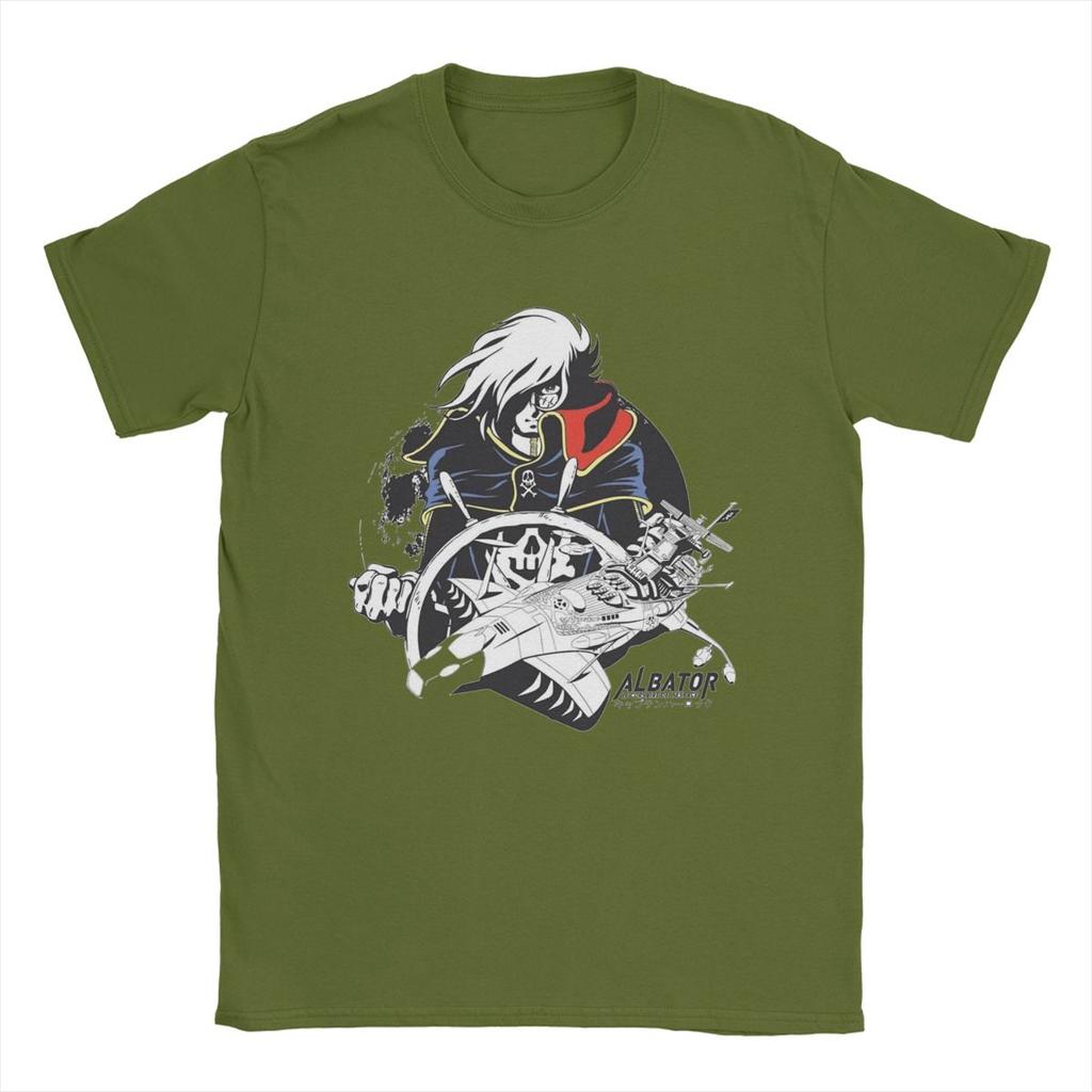 Space Pirate Captain Harlock Albator T Shirt Men's 100% Cotton Funny T-Shirt Round Collar Tee Shirt Short Sleeve Tops Adult