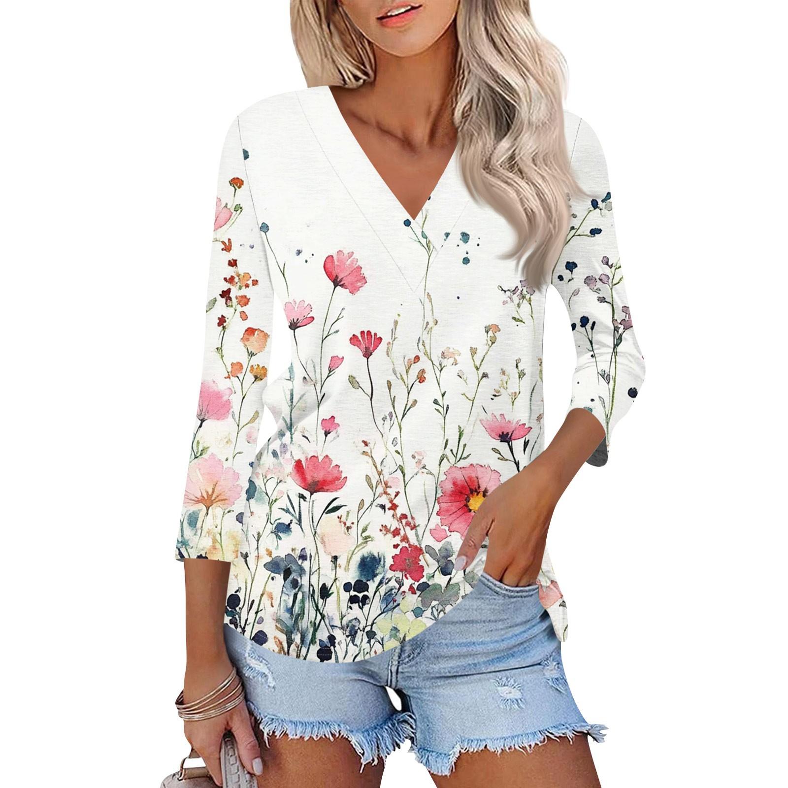 

Женские топы с рукавами 3/4 и V-образным вырезом, повседневные туники, базовые рубашки, блузки свободного кроя XL белый