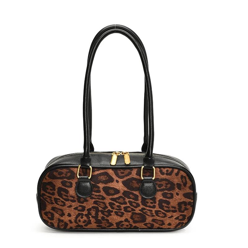 Small Leopard   Leather Tote Bags for Women New Autumn Winter Vintage Trend Korean Fashion Luxury Bags