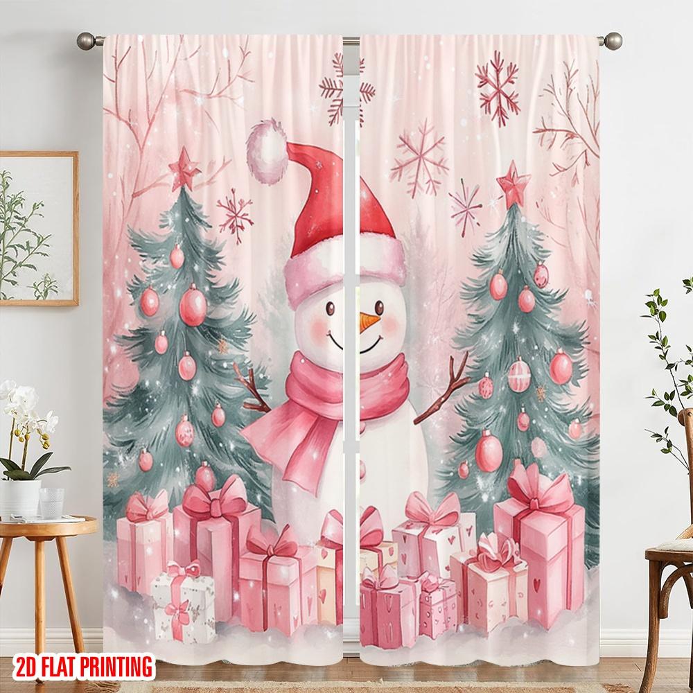 2pcs,2D Plane Printing Print Curtains Cute Snowman Christmas Gifts_g (2) Versatile Polyester Fabric (without Rod) Outdoor