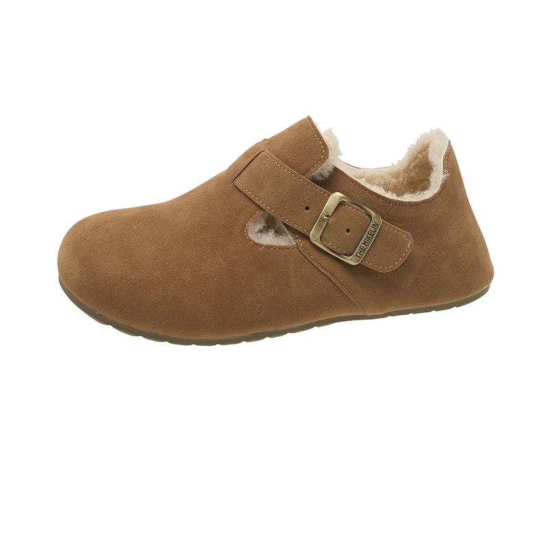 Cowhide version~ Genuine leather and velvet women's winter new one-pedal cotton shoes Doudou shoes