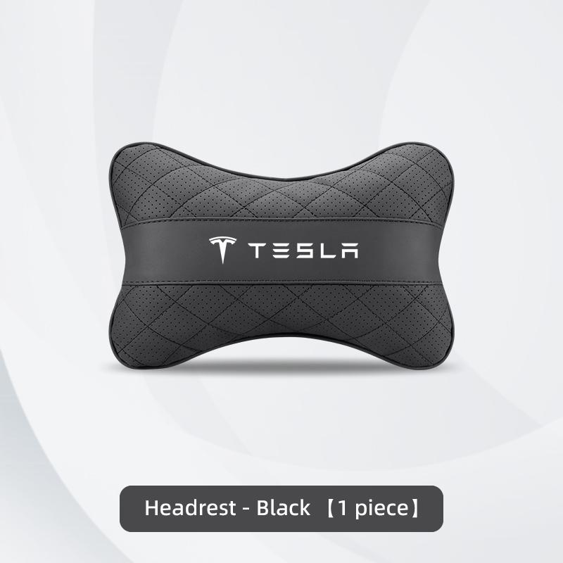 DWZQF1 Nappa Leather Car Headrest Neck Pillow Waist Cushioning For Tesla Model-Y Model-3 Model-X Model-S Cybertruck Roadster SpaceX
