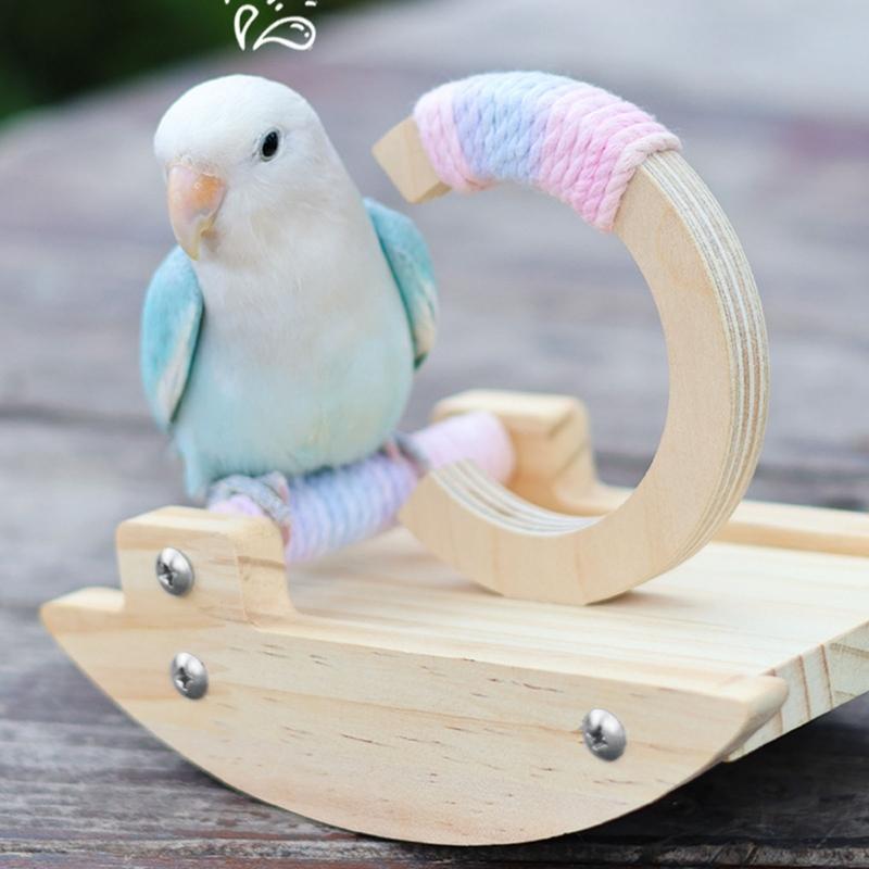 C Shape Bird Swing Stand For Budgies Lovebirds Desktop Play Safe Chewable Wooden Perches With Curved Base