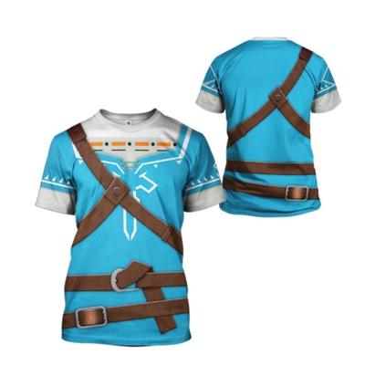 Zelda Cosplay Summer Men's Ethnic Elements Comfortable and Breathable Mesh T-shirt Men's Street Leisure Round Neck Short Sleeved