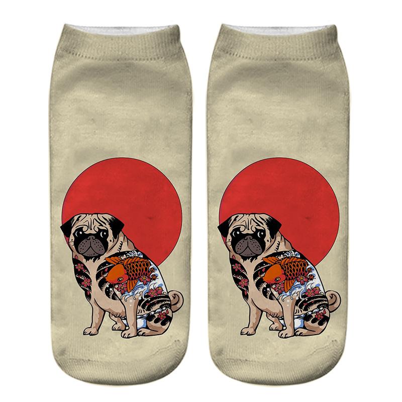 Kawaii 3D Pug Dog Print Short Socks Cotton Fashion Cute Japanese Soft Women Kawaii Animal Dogs Slippers Socks