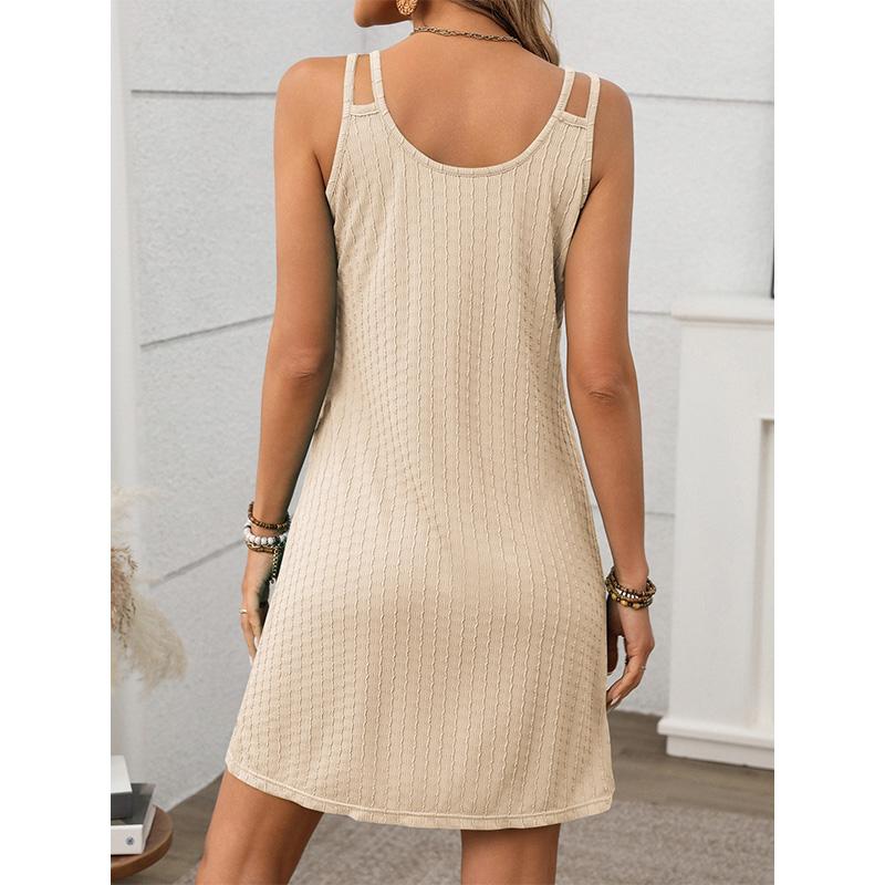 Neues einfarbiges Damenkleid mit Rundhalsausschnitt, Spaghettiträgern, locker und ärmellos