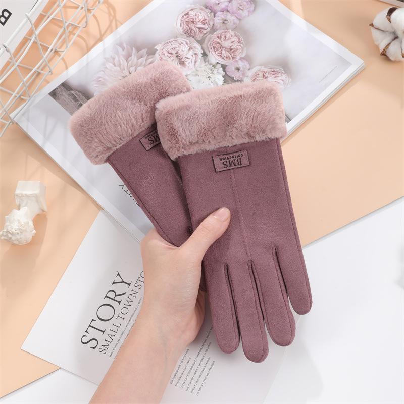 

Замшевые перчатки женские Ins студенты на открытом воздухе верховая езда флис утолщенные теплые ветрозащитные сенсорный экран милые One Size