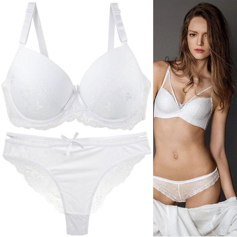 

Hot underwear large size sexy lace splicing bra briefs light and breathable 75B білий
