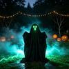Hanging Halloween Figure With Face Light and Black Fabric Finish, Seasonal Entryway Window Yard Piece for Party and Porch Display In Holiday Homes