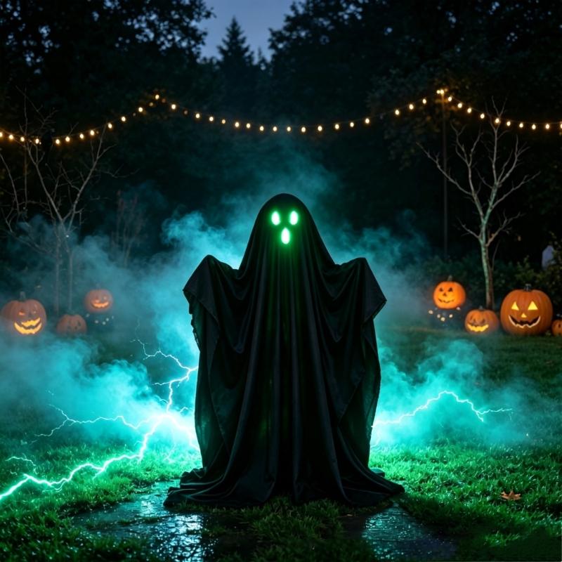 Hanging Halloween Figure With Face Light and Black Fabric Finish, Seasonal Entryway Window Yard Piece for Party and Porch Display In Holiday Homes