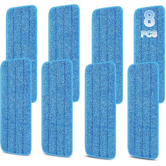 8 Pack 16.5 inch Reusable Mop Pads Microfiber Spray Mop Replacement Heads for Wet/Dry Mops Compatible with Bona Floor Care System