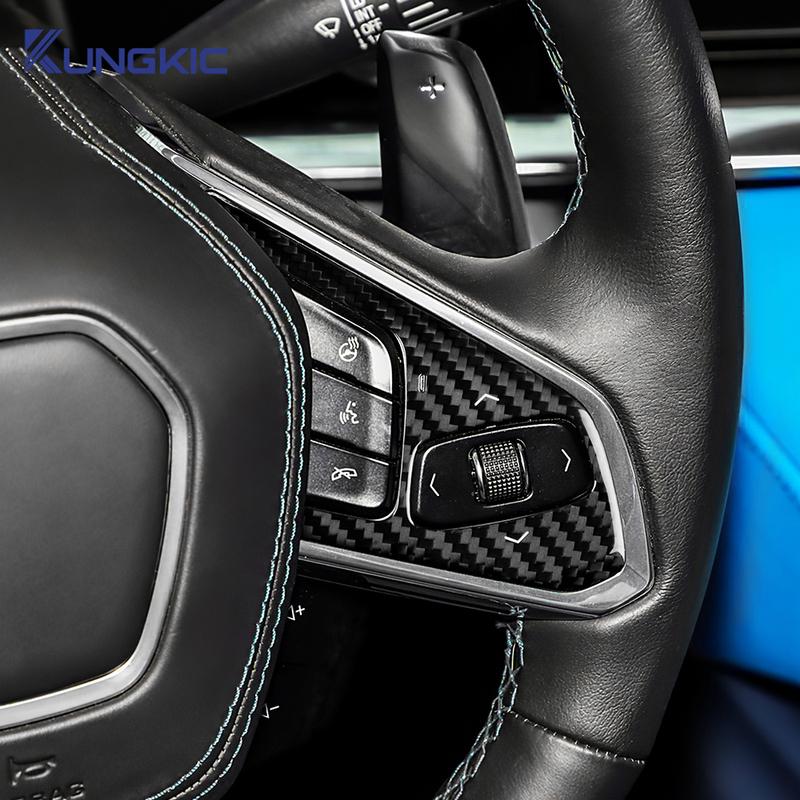 For Chevrolet Corvette C8 2024 2025 Car Steering Wheel Button Cover Dry Carbon Interior Accessories Trim Real Hard Carbon Fiber