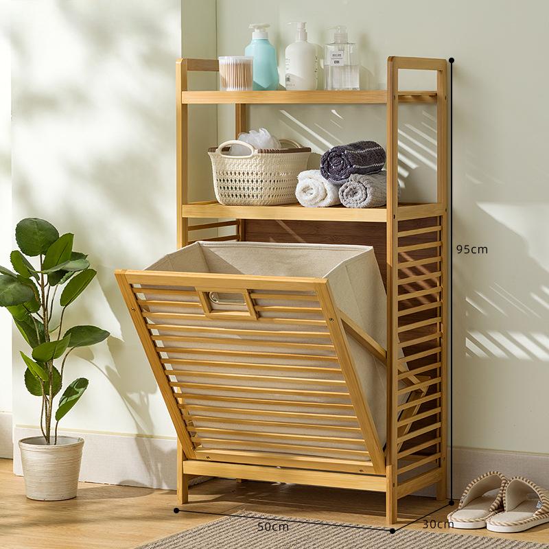 Laundry Hamper Bathroom Rack High-capacity Bamboo Laundry Baskets With Shelf With Tilt Out Basket Wooden Storage Hamper Racks