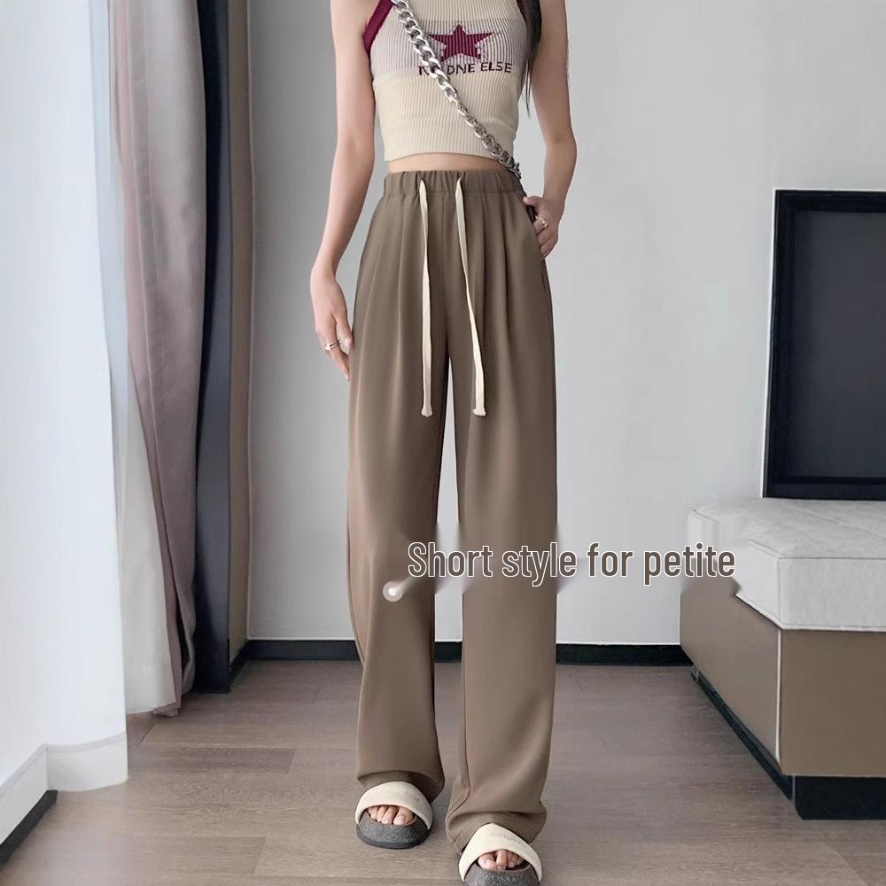 Petite Women's High-Waisted Drapey Drawstring Wide-Leg Summer Pants – 145