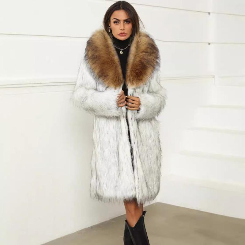 Plush women's imitation fur coat coat long autumn and winter new fur trench coat