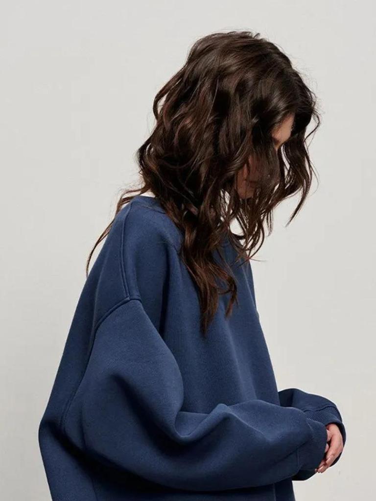 Autumn/Winter 2025 Stylish Versatile Solid Color Thick Round Neck Sweatshirt
