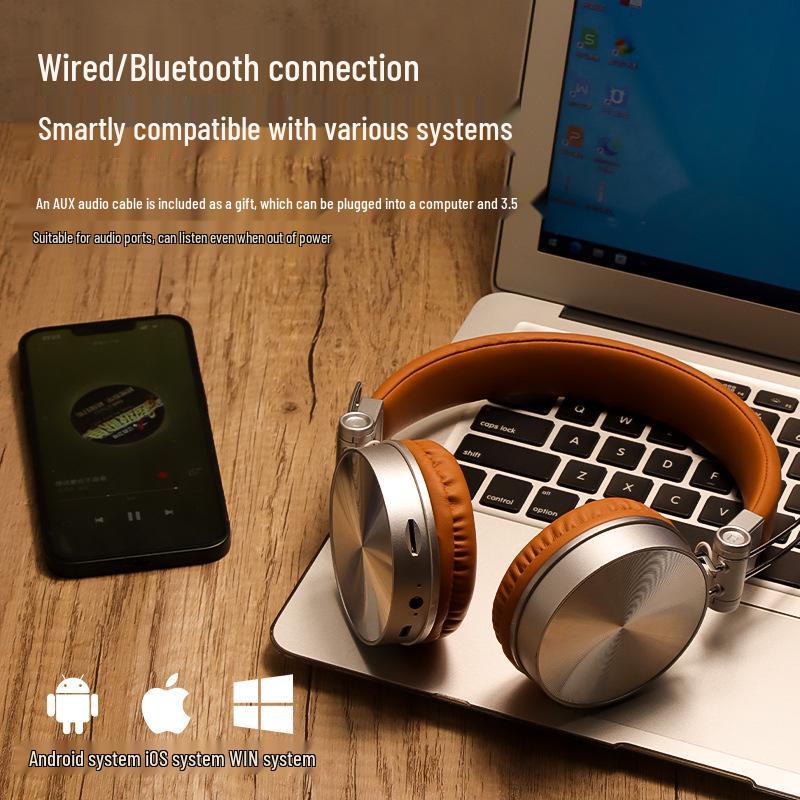 Retro-Inspired Foldable Bluetooth Headphones with HIFI Sound, Heavy Bass & Noise-Cancelling