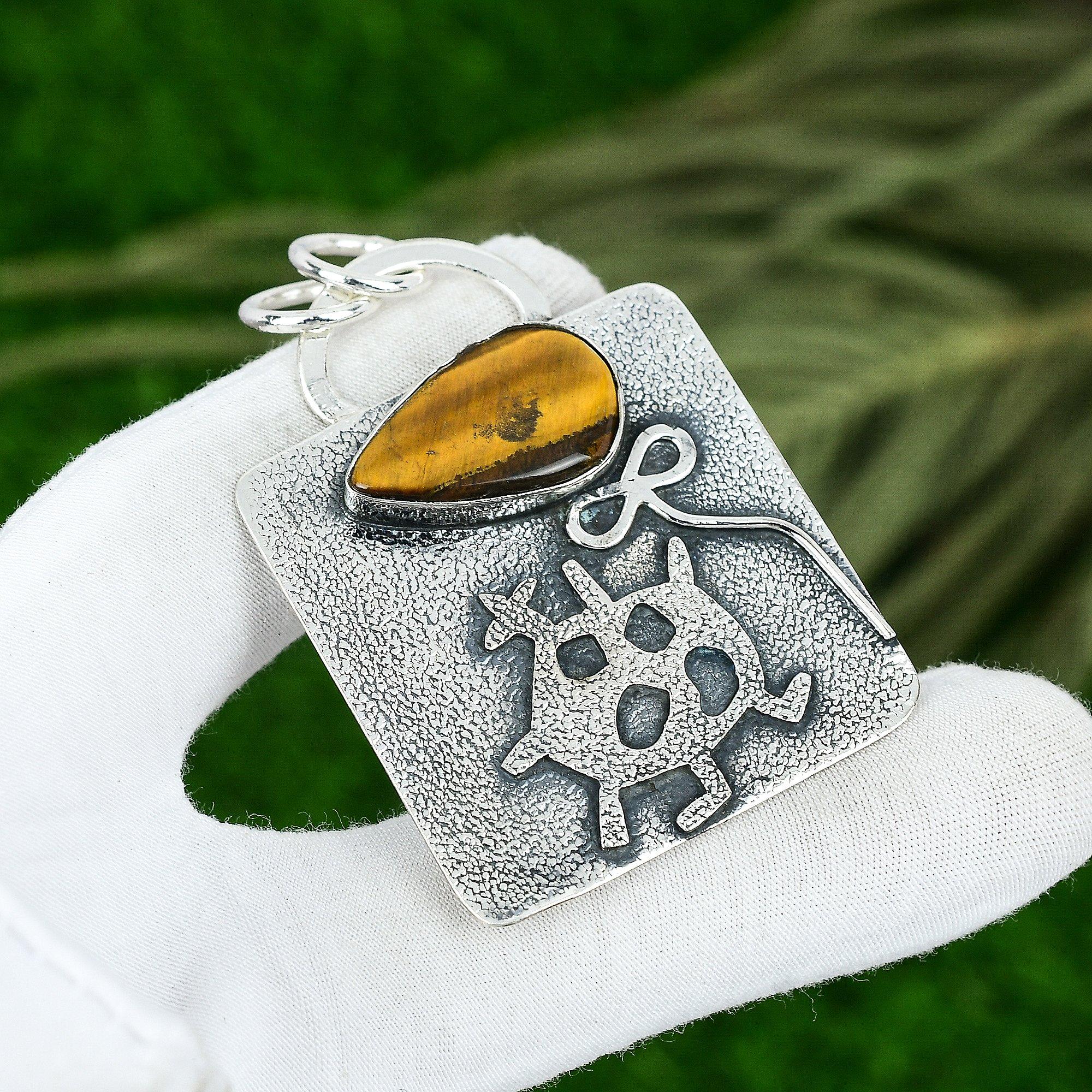 

Friendship Day Deal 925 Sterling Silver Tiger Eye Stone Wedding Pendant Jewelry