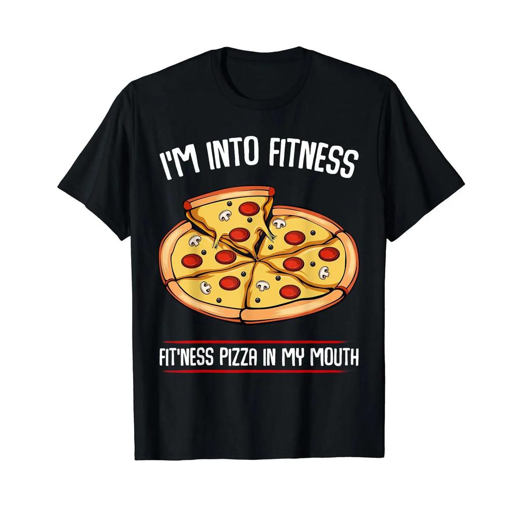 Im Into Fitness Pizza In My Mouth Workout Gym Funny Quotes T Shirt Vintage Comfortable Streetwear Casual Graphic