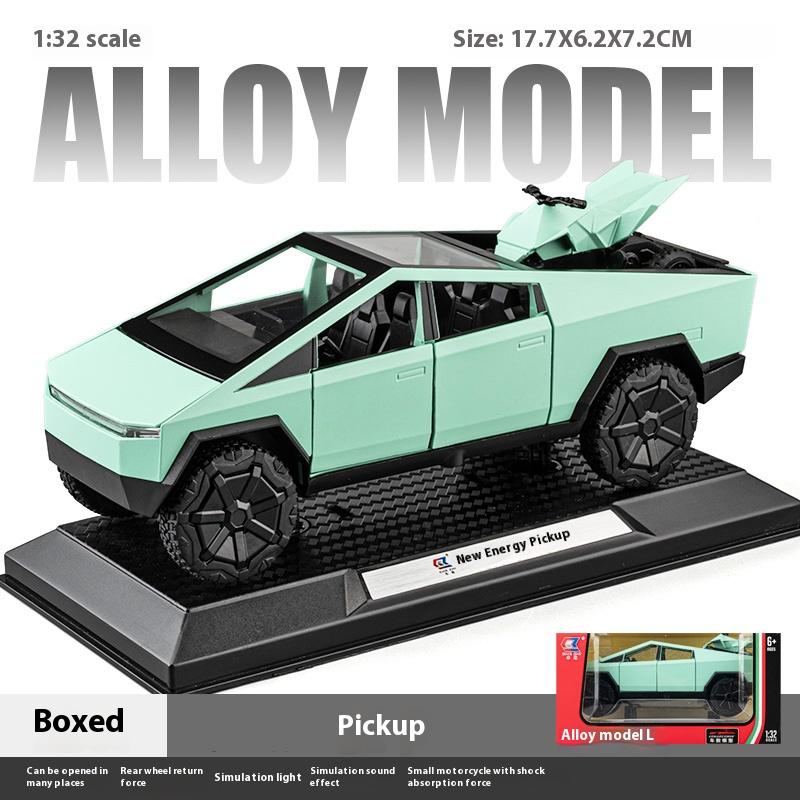 

1/32 Cybertruck Pickup Toy Car Simulated motorcycle Die-cast Metal Off-Road Vehicle Model Pull Back Sound Light Collection Gift