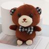 Adorable Plaid Bowtie Teddy Bear Plush Toy Soft Crystal Velvet Keychain Bag Accessory
